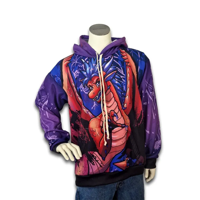 Graphic Red Dragon Print Pullover Unisex Hoodie, Dragon Birthday Gift, Gifts for Geeks, Dragon Shirt, Teen Dragon Gift, Dragon Merch