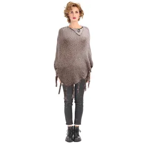 Gray Knit Button Poncho