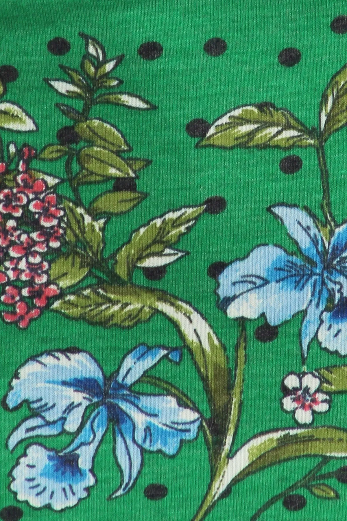 Green Floral Curvy Top With Bell Sleeves and Round Neckline