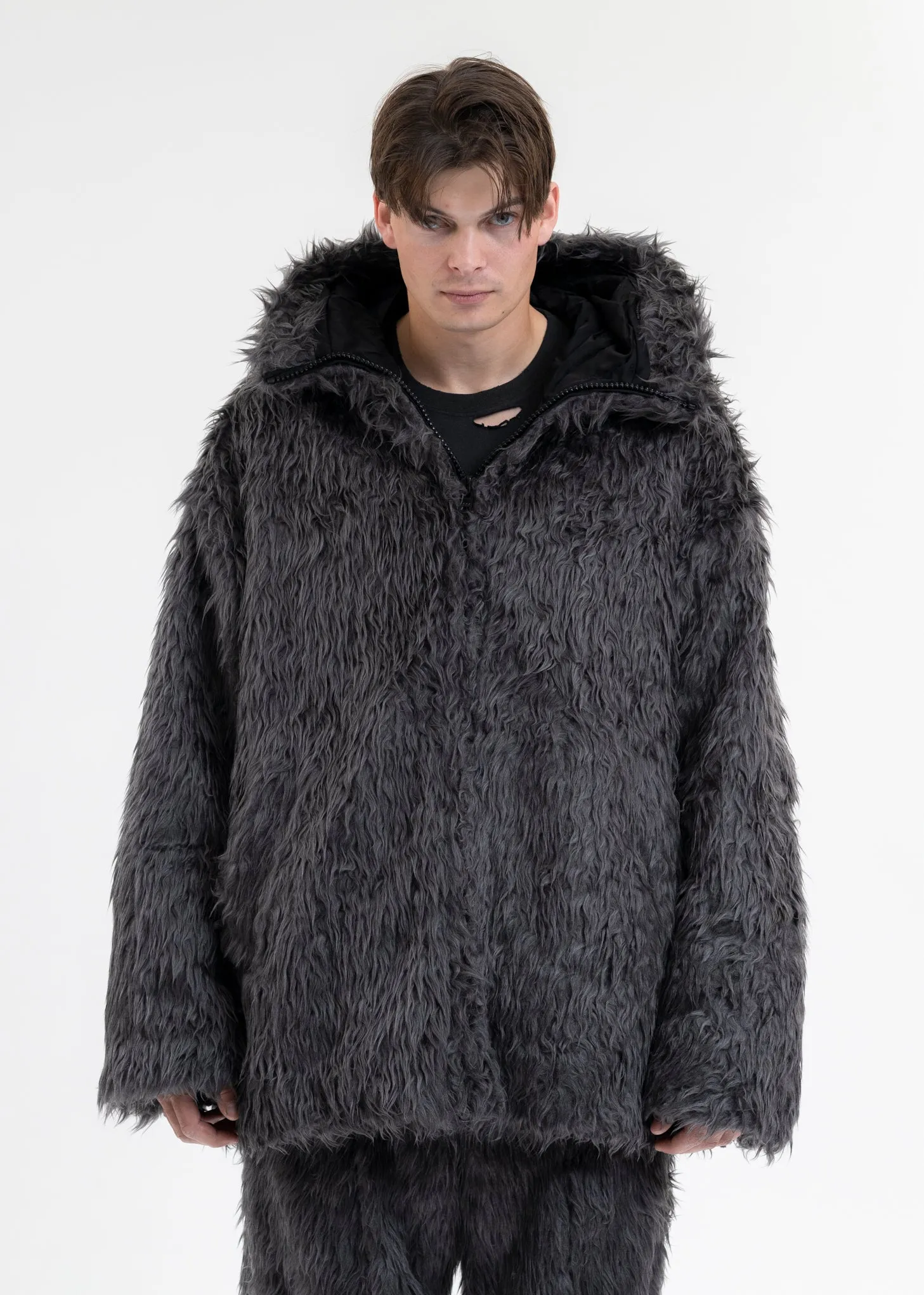GREY ANIMAL TRIM FUR BLOUSON