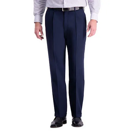 Haggar Mens Classic fit Dress Pants 34 / 31 Navy Blue Solid