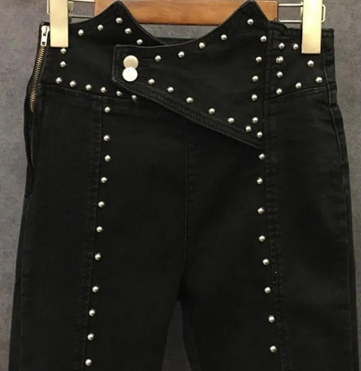 High Waist Beaded Ankle Length Jeans