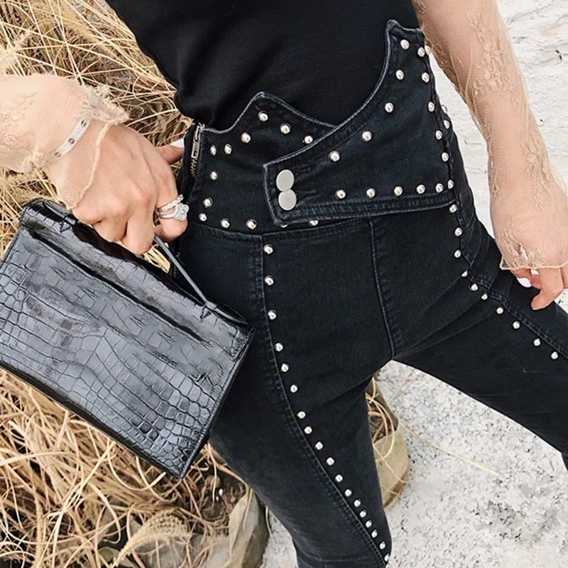 High Waist Beaded Ankle Length Jeans