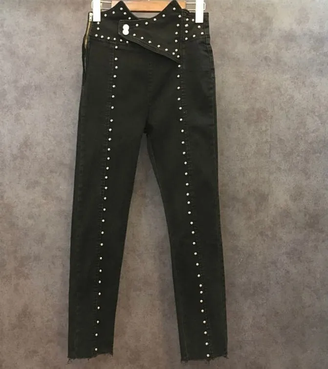 High Waist Beaded Ankle Length Jeans