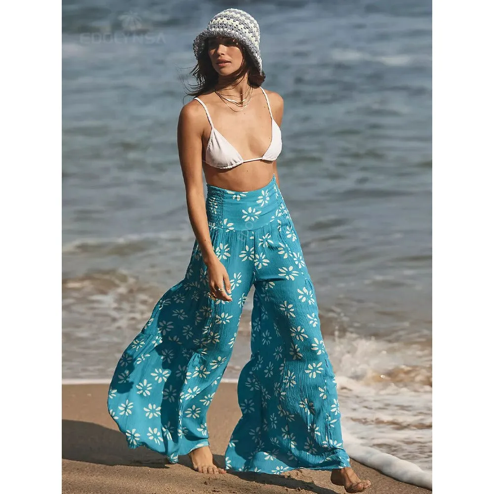 High Waist Belted Beachwear Loose Pants