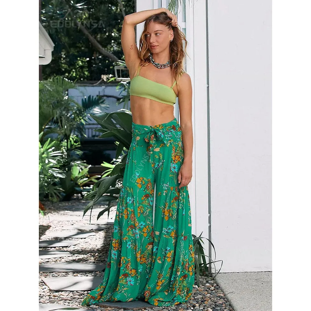 High Waist Belted Beachwear Loose Pants