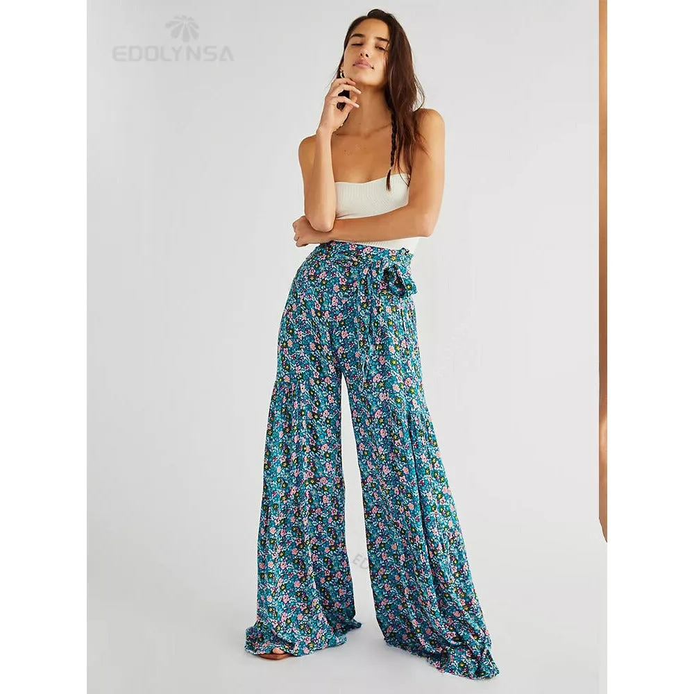 High Waist Belted Beachwear Loose Pants