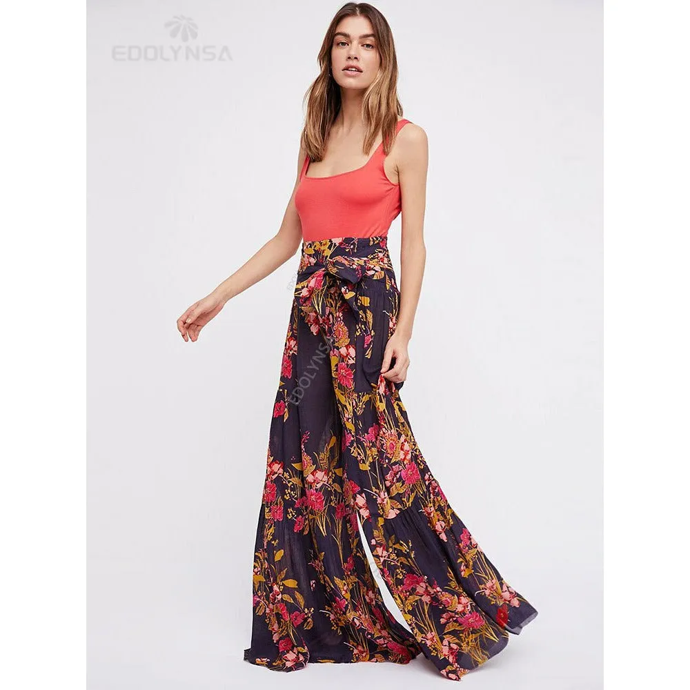 High Waist Belted Beachwear Loose Pants