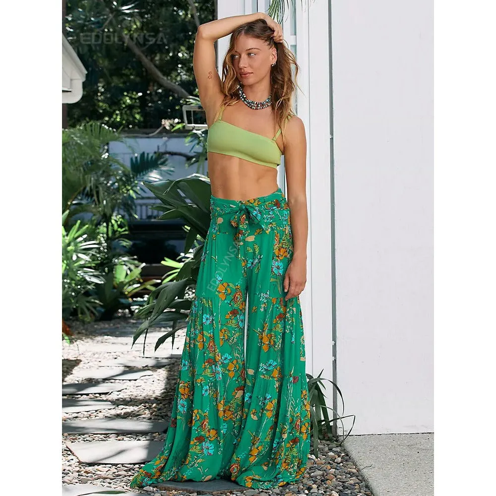 High Waist Belted Beachwear Loose Pants