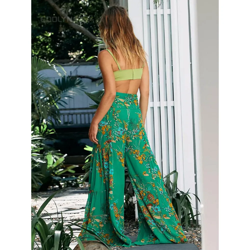 High Waist Belted Beachwear Loose Pants