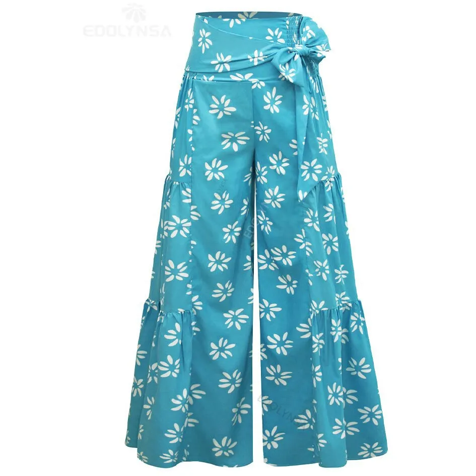 High Waist Belted Beachwear Loose Pants