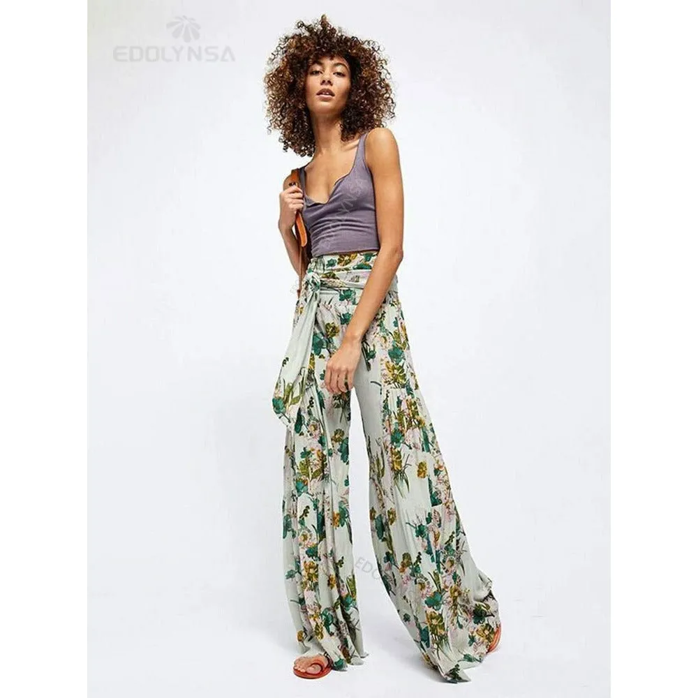 High Waist Belted Beachwear Loose Pants