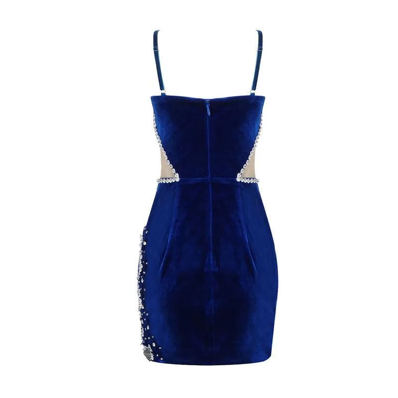KittenAlarm - Kitty Strappy Velvet Sweetheart Crystal Trim Mesh Mini Dress