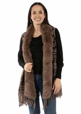 Ladies Sweater Vest w/Faux Fur Trim
