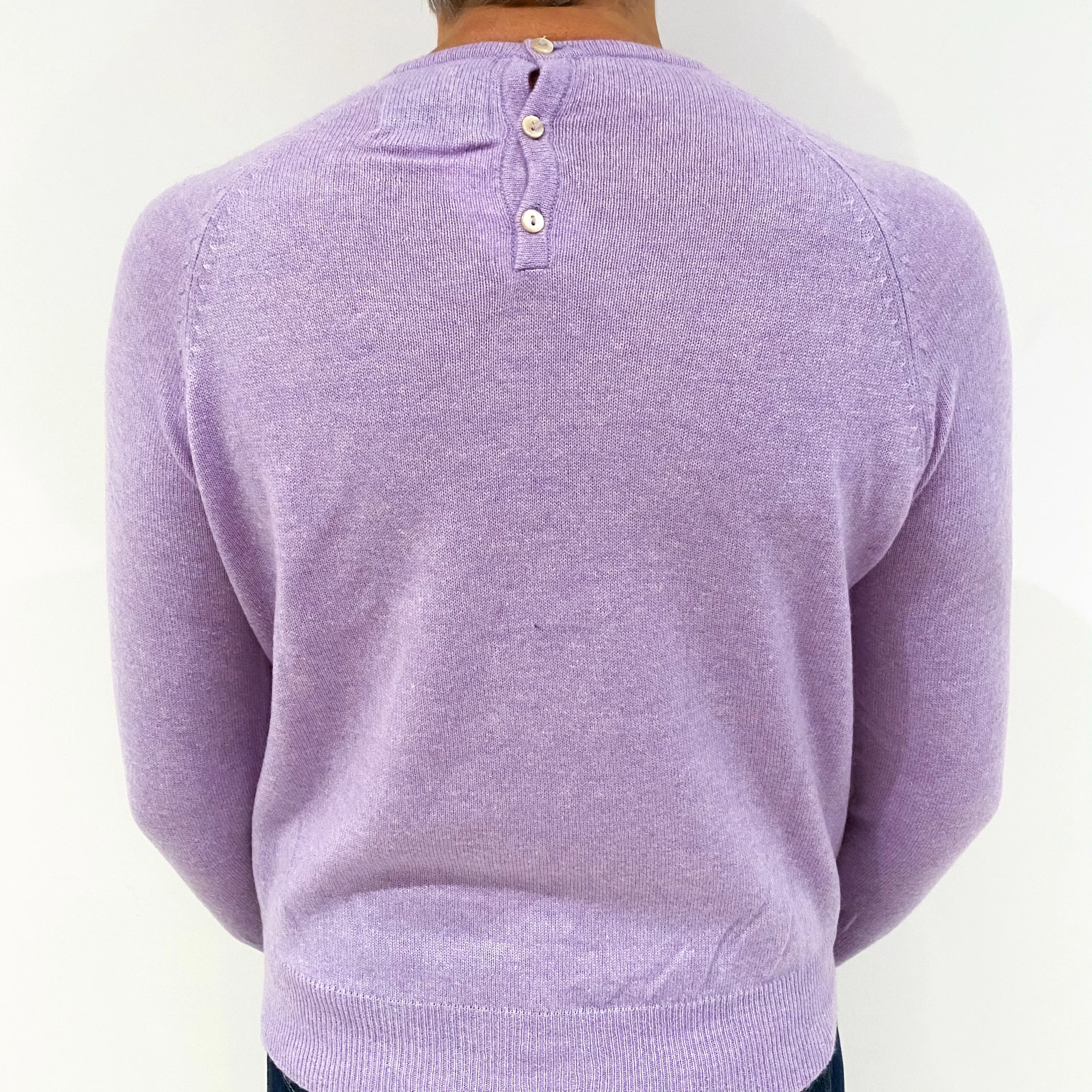 Lavender Purple Cashmere Buttoned Crew Neck Jumper Medium