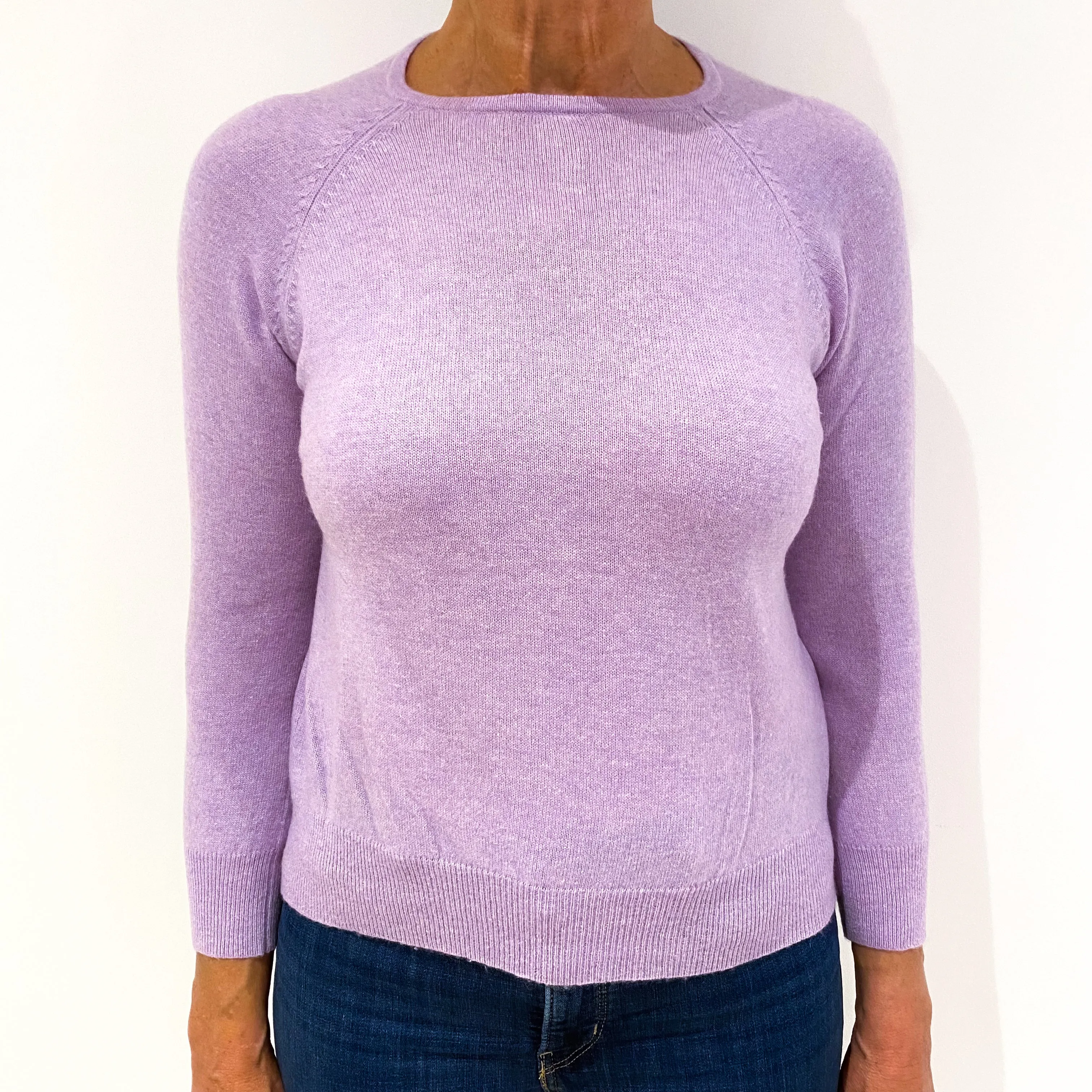Lavender Purple Cashmere Buttoned Crew Neck Jumper Medium
