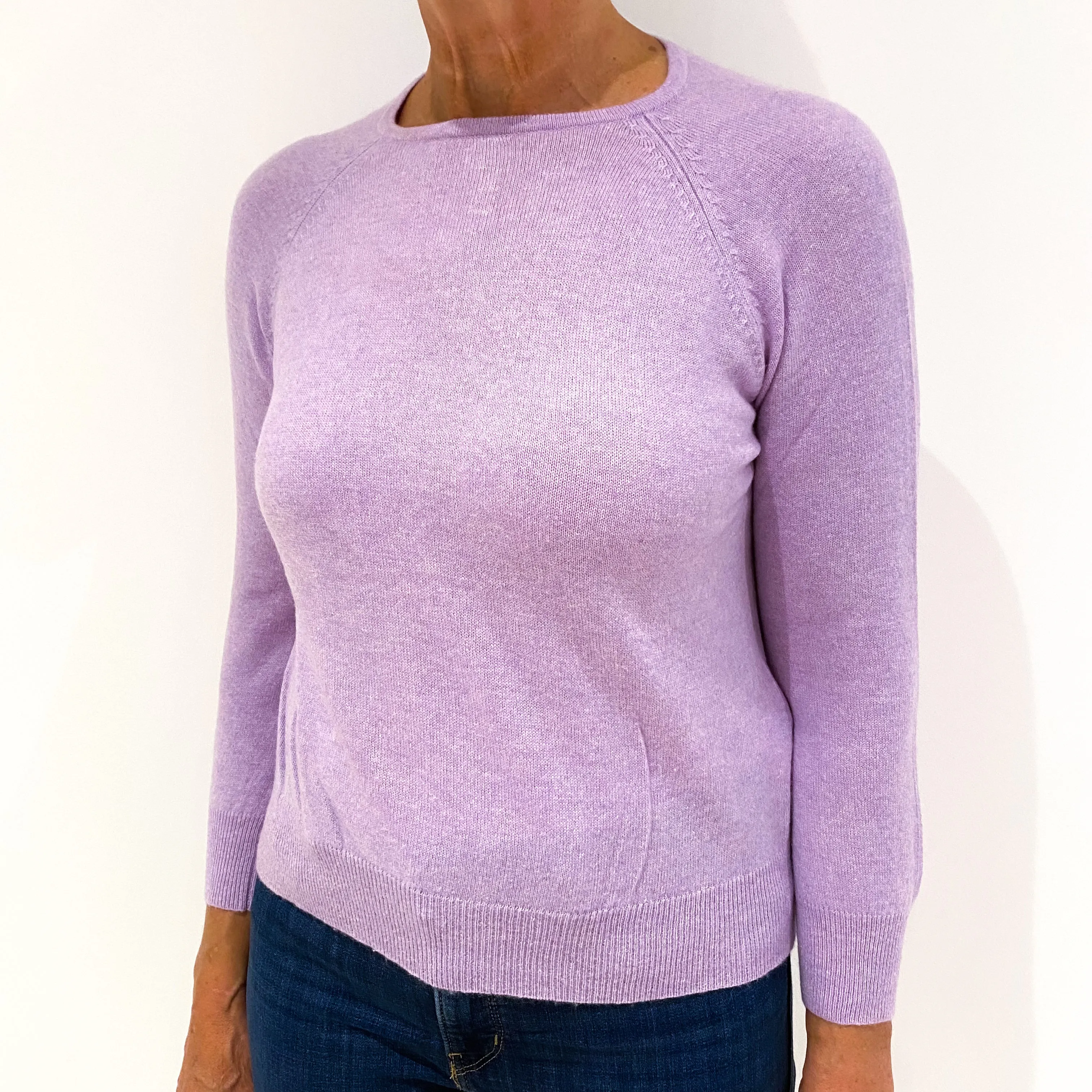 Lavender Purple Cashmere Buttoned Crew Neck Jumper Medium