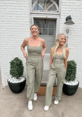 Light Olive Sleeveless Cargo Jumpsuit