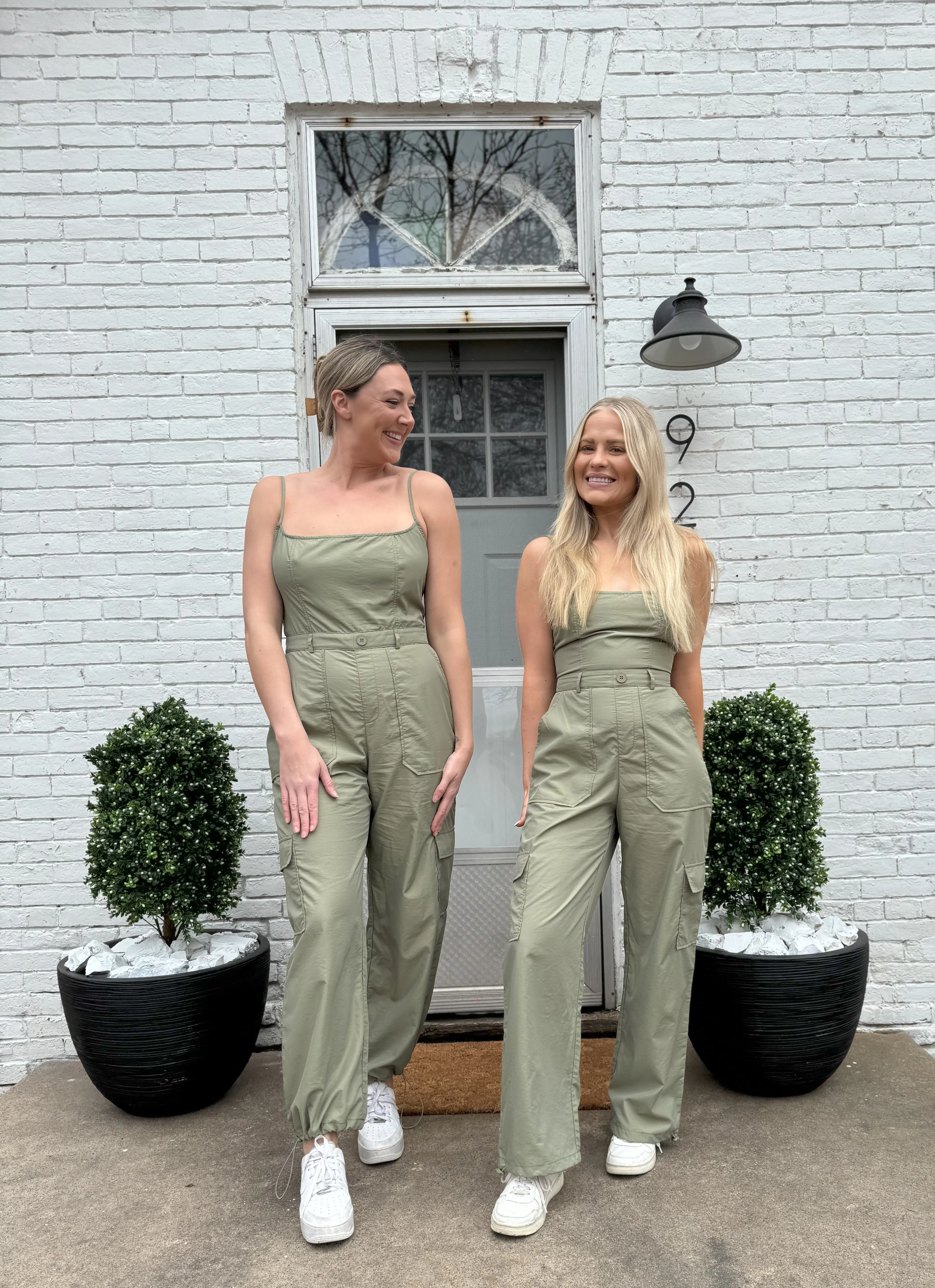 Light Olive Sleeveless Cargo Jumpsuit