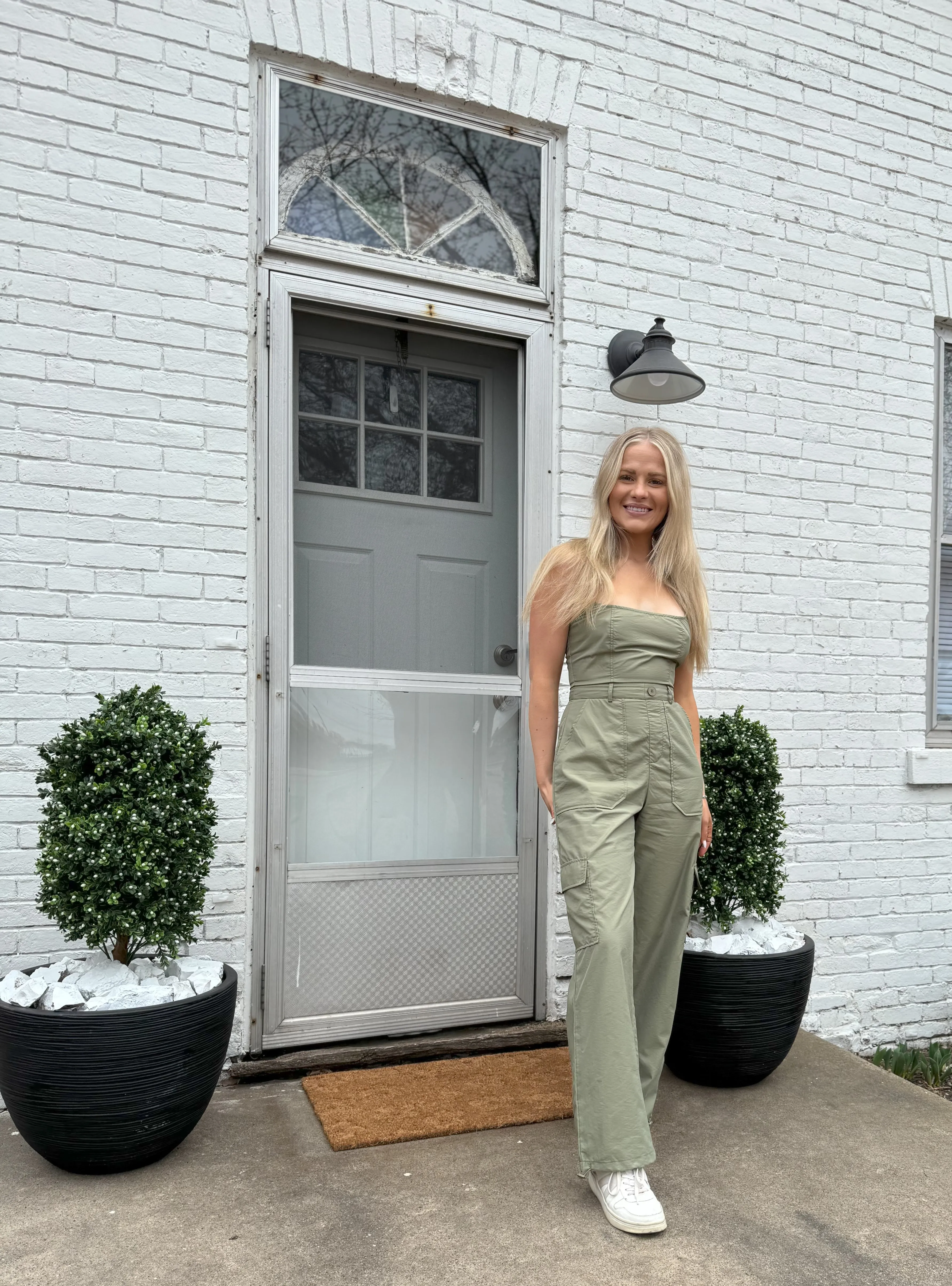 Light Olive Sleeveless Cargo Jumpsuit