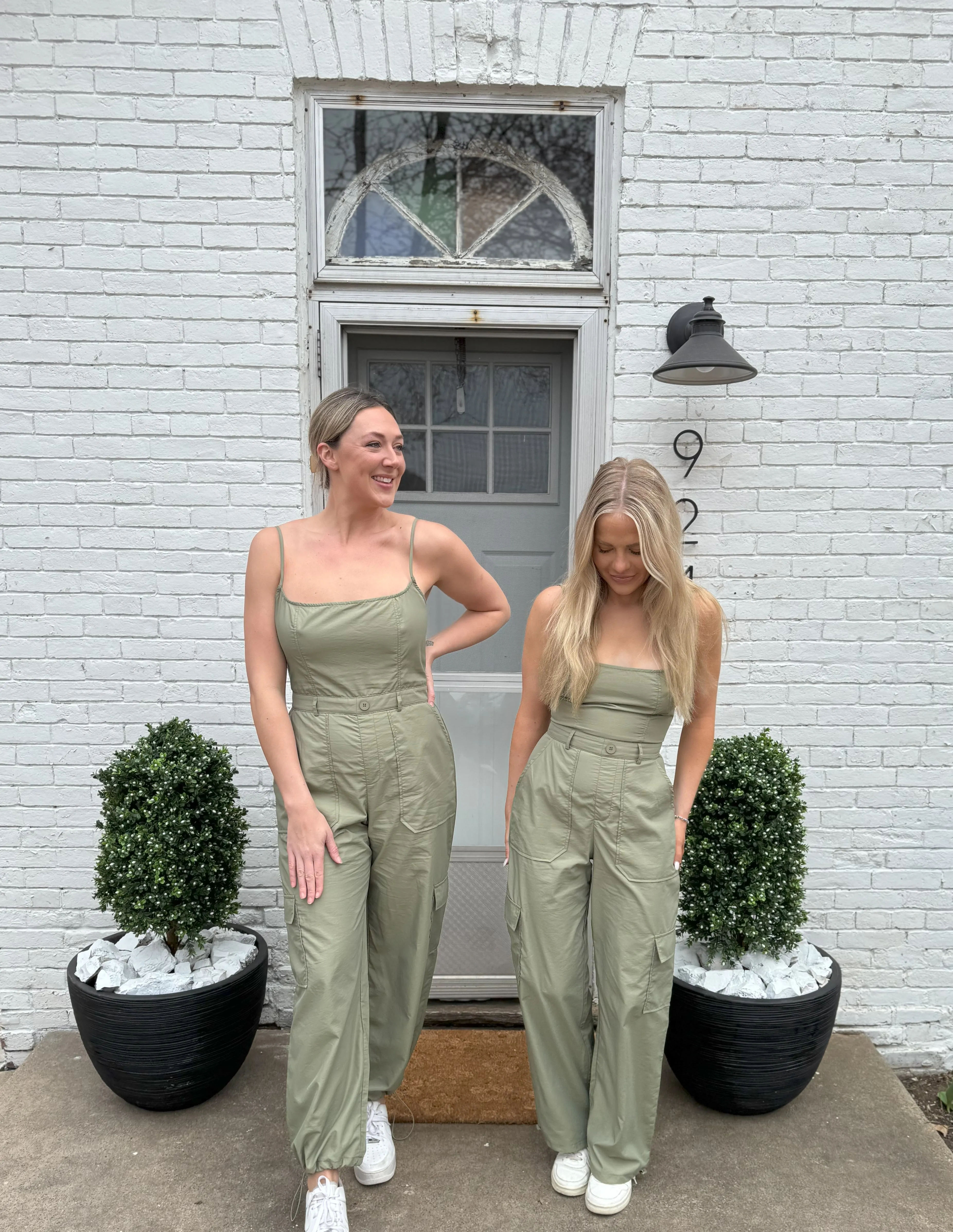Light Olive Sleeveless Cargo Jumpsuit