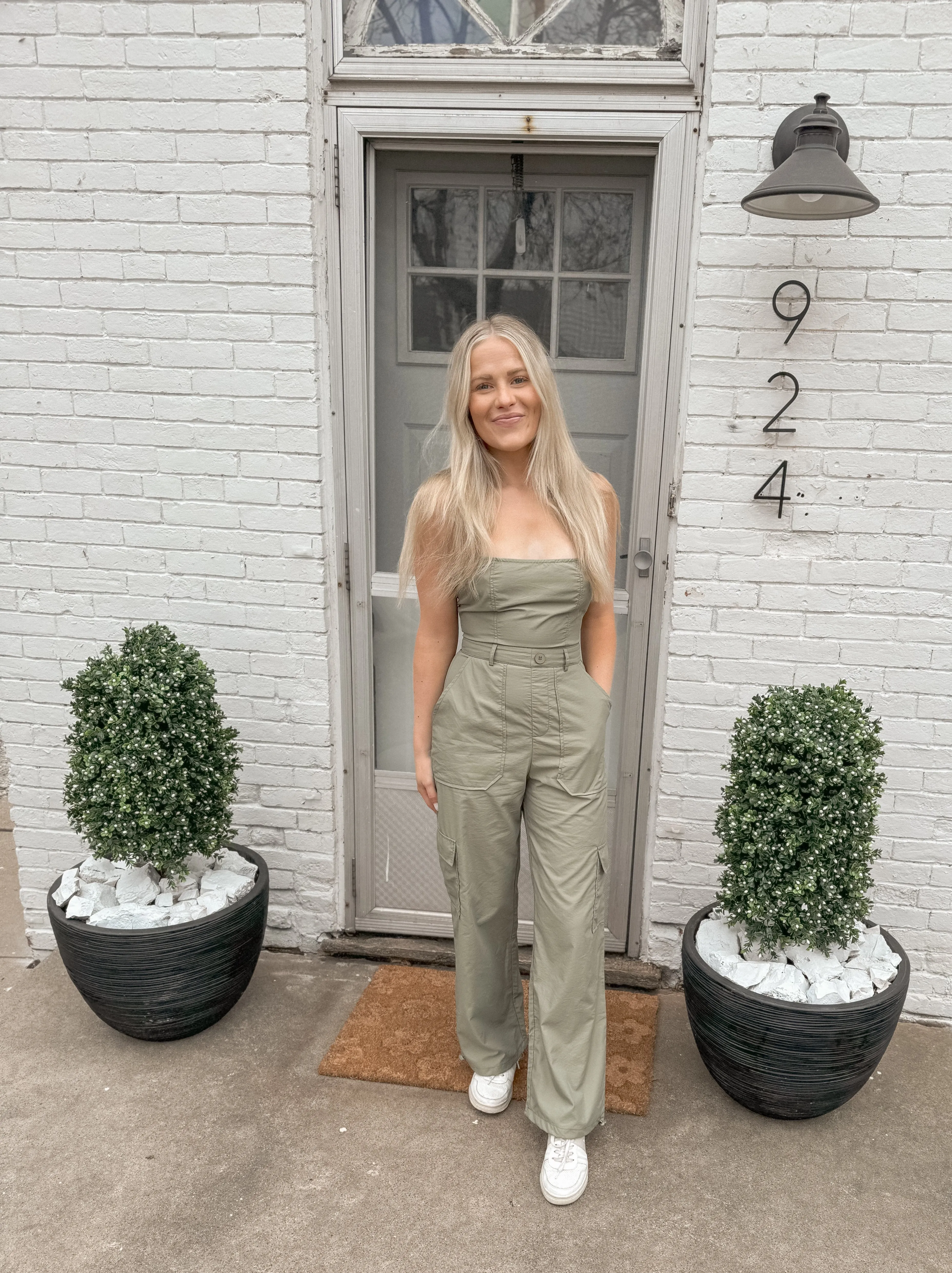 Light Olive Sleeveless Cargo Jumpsuit