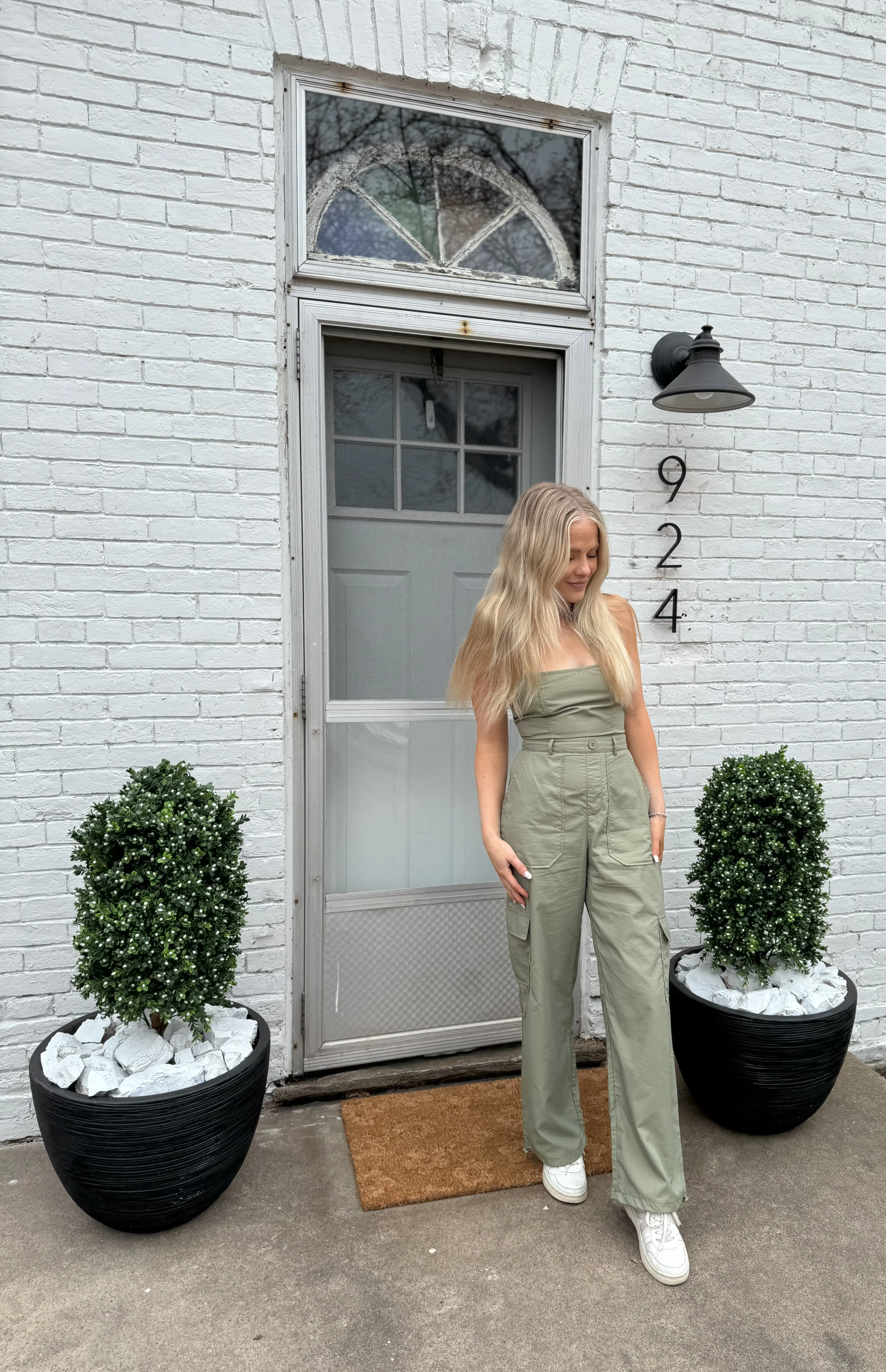 Light Olive Sleeveless Cargo Jumpsuit