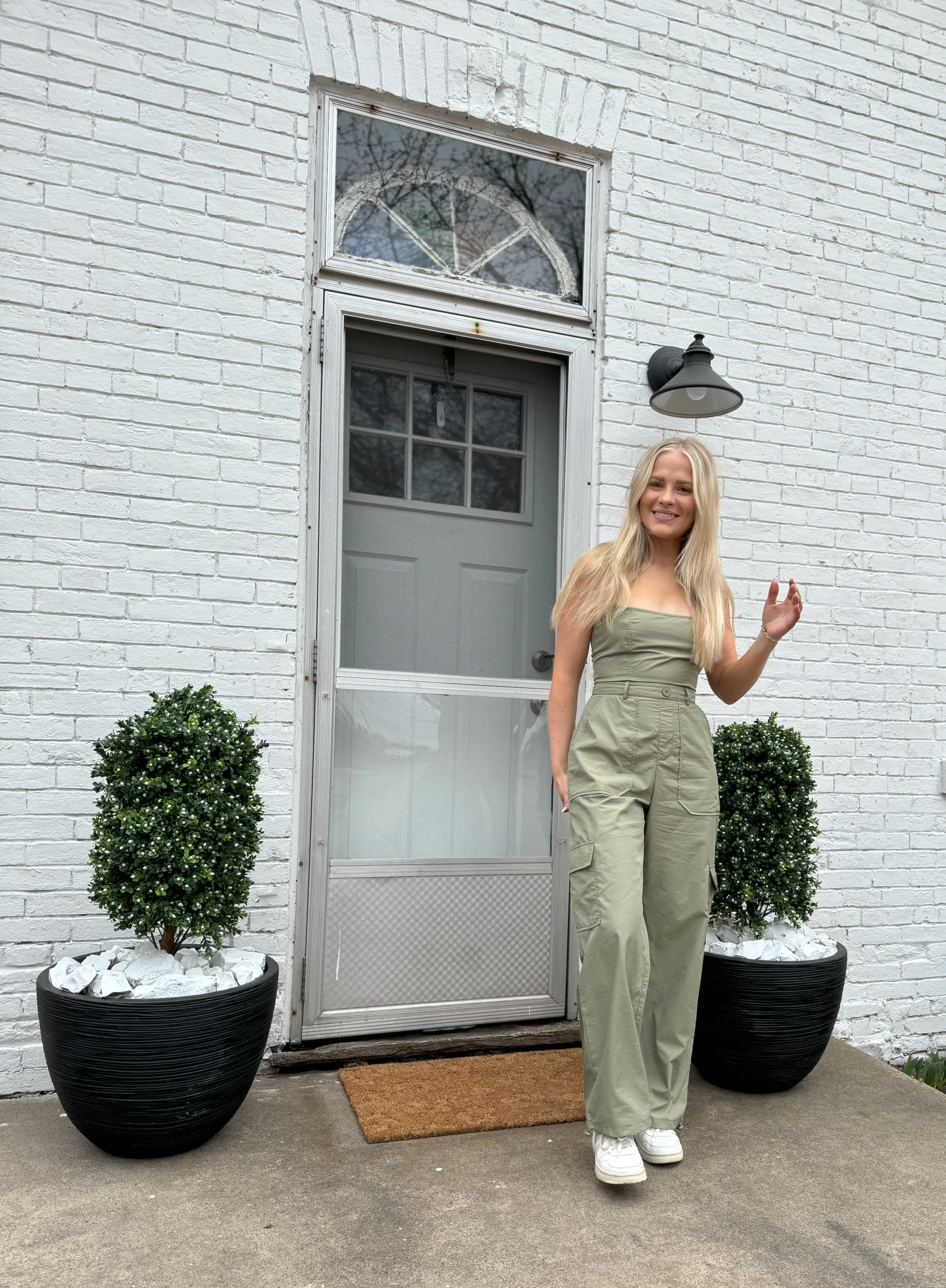Light Olive Sleeveless Cargo Jumpsuit