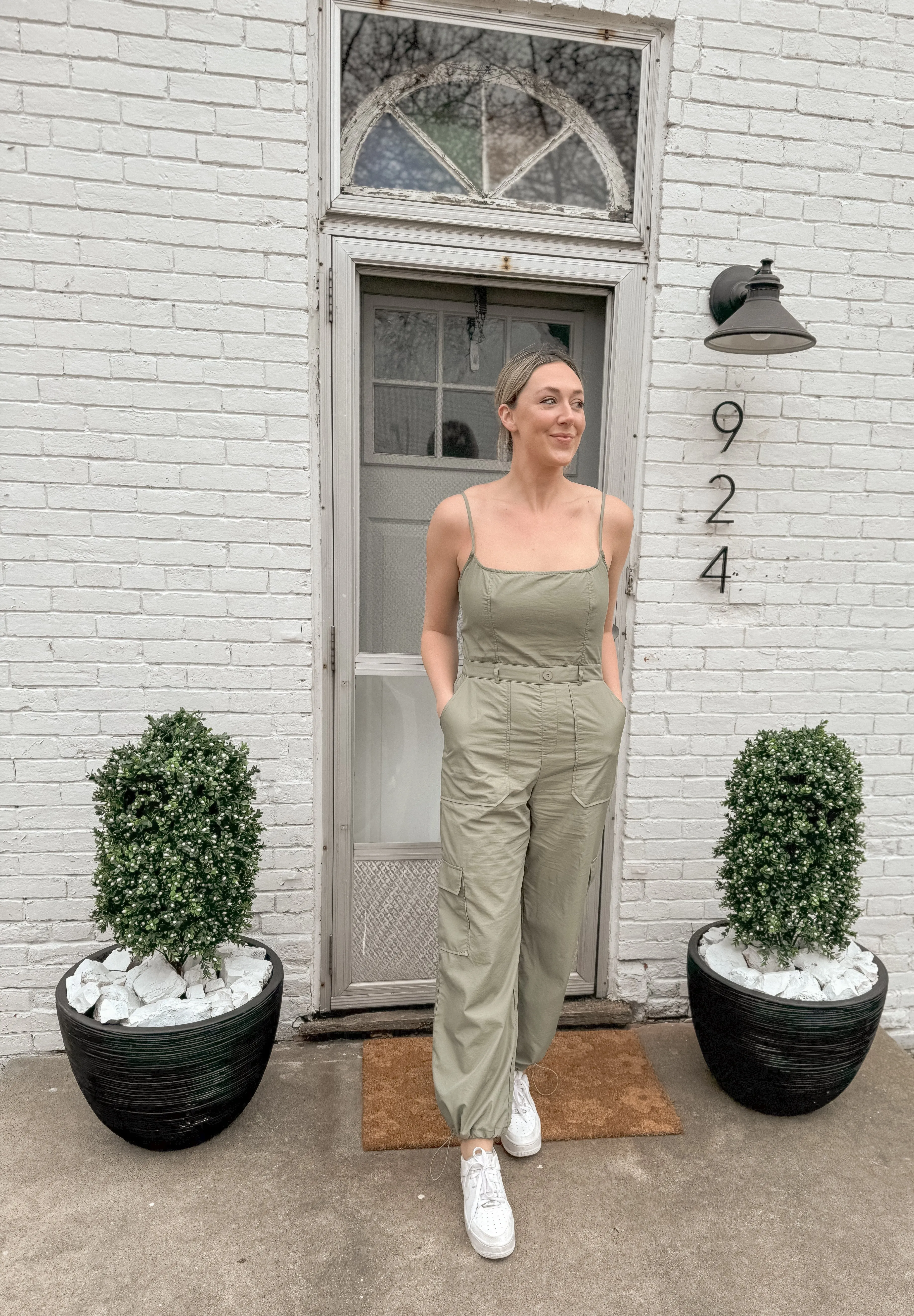 Light Olive Sleeveless Cargo Jumpsuit