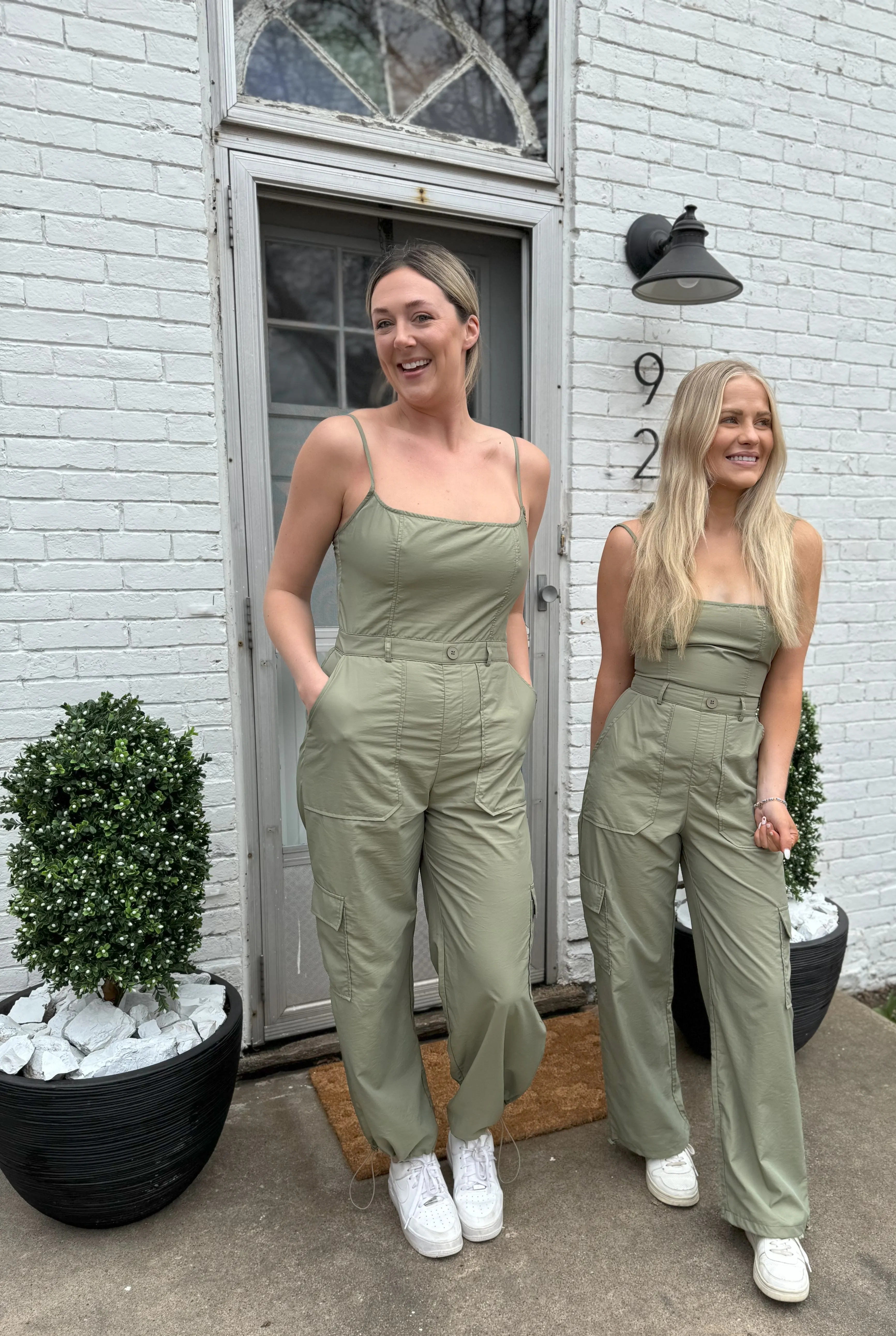 Light Olive Sleeveless Cargo Jumpsuit
