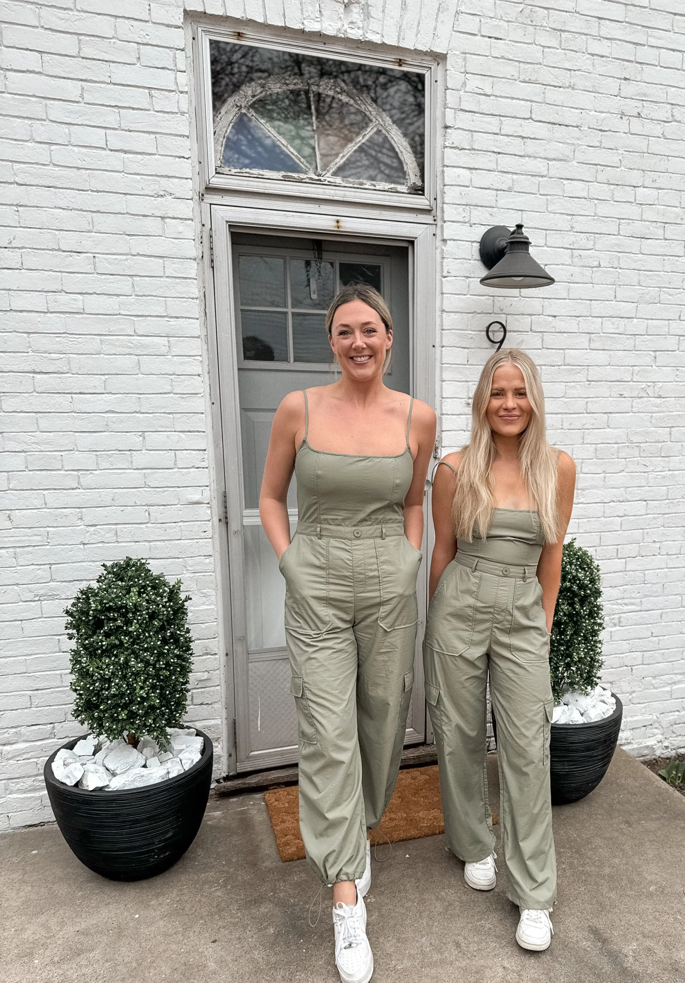 Light Olive Sleeveless Cargo Jumpsuit