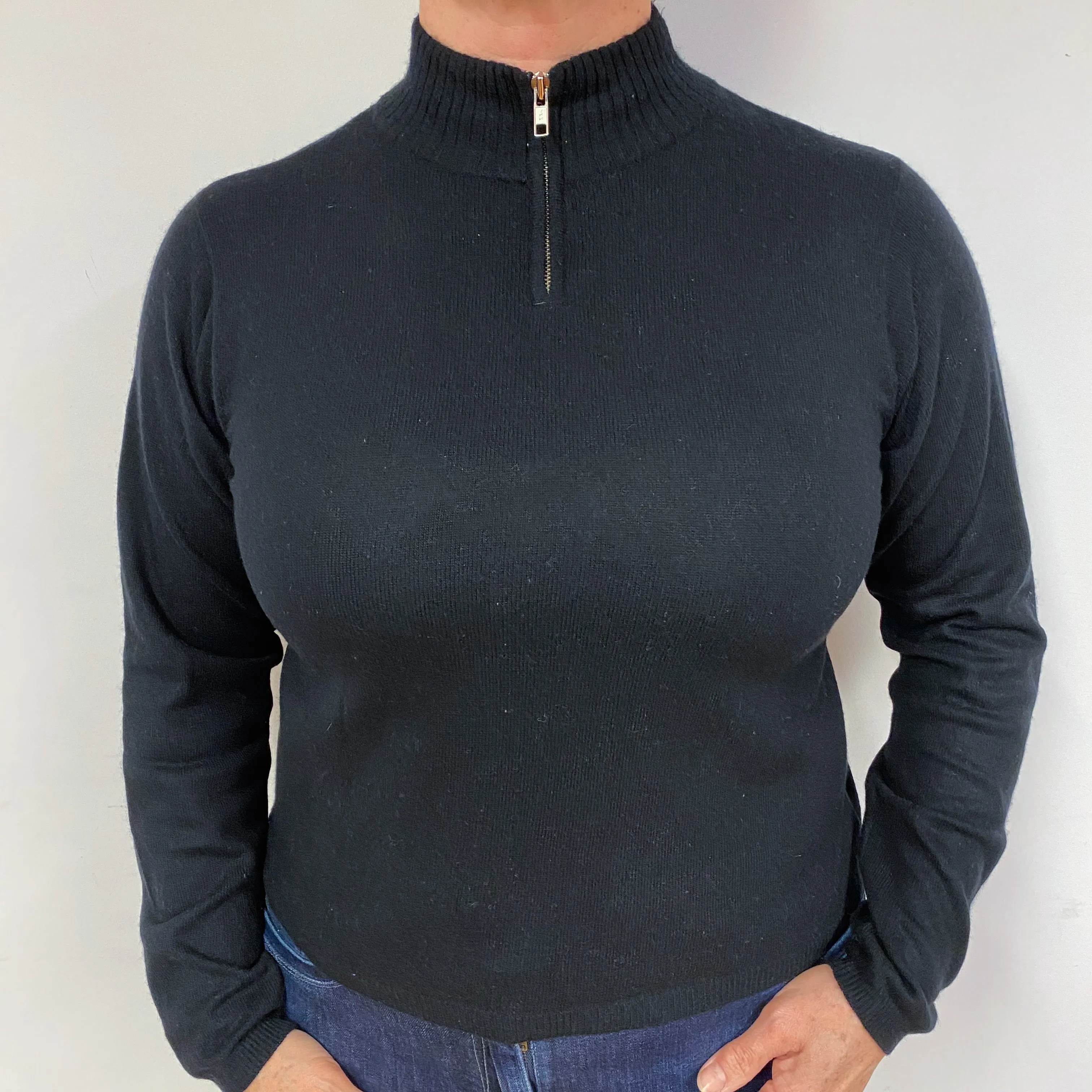 Lightweight Boxy Black Cashmere Turtle Neck Jumper Large