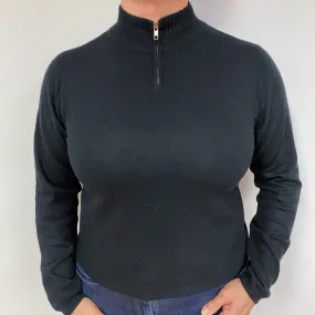 Lightweight Boxy Black Cashmere Turtle Neck Jumper Large