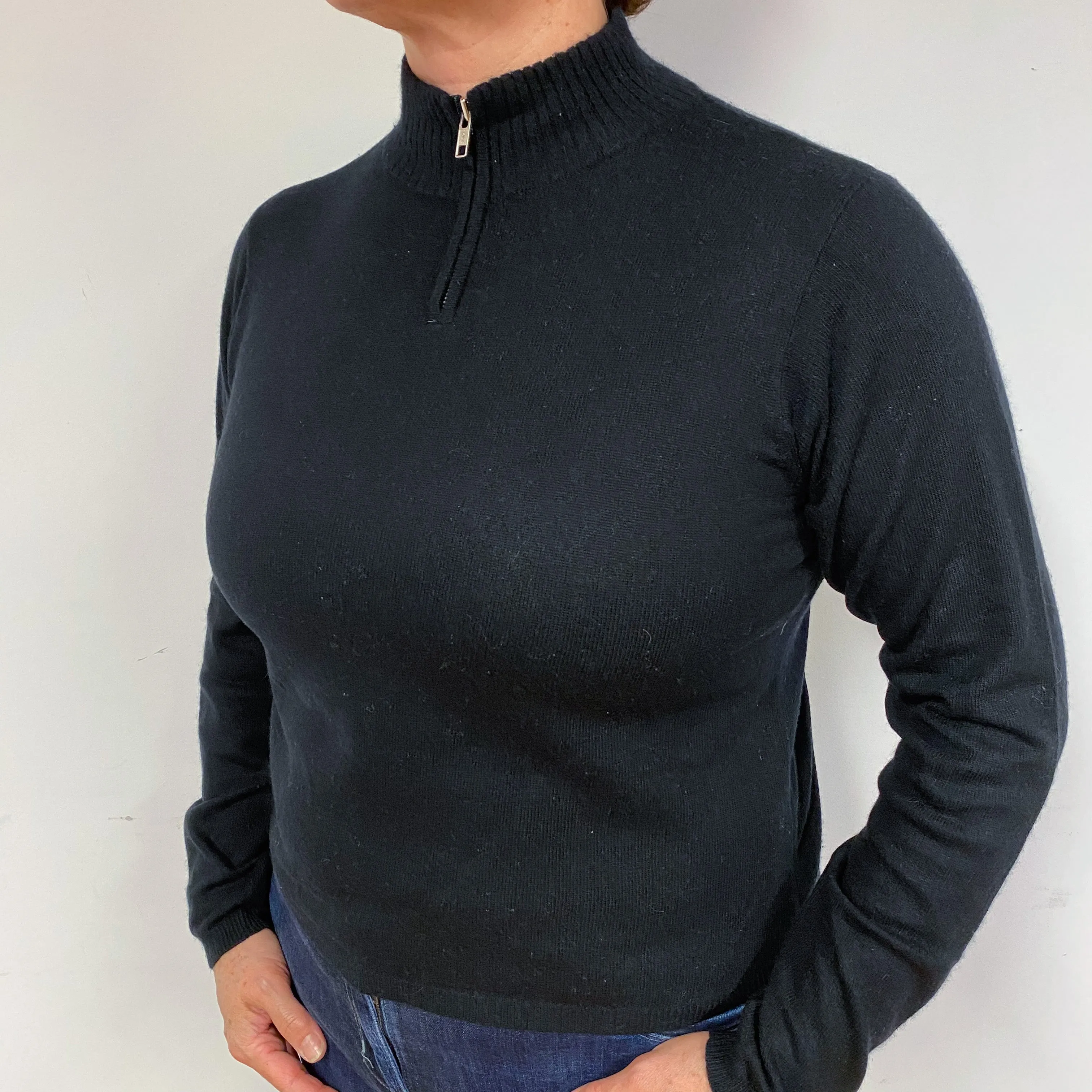 Lightweight Boxy Black Cashmere Turtle Neck Jumper Large