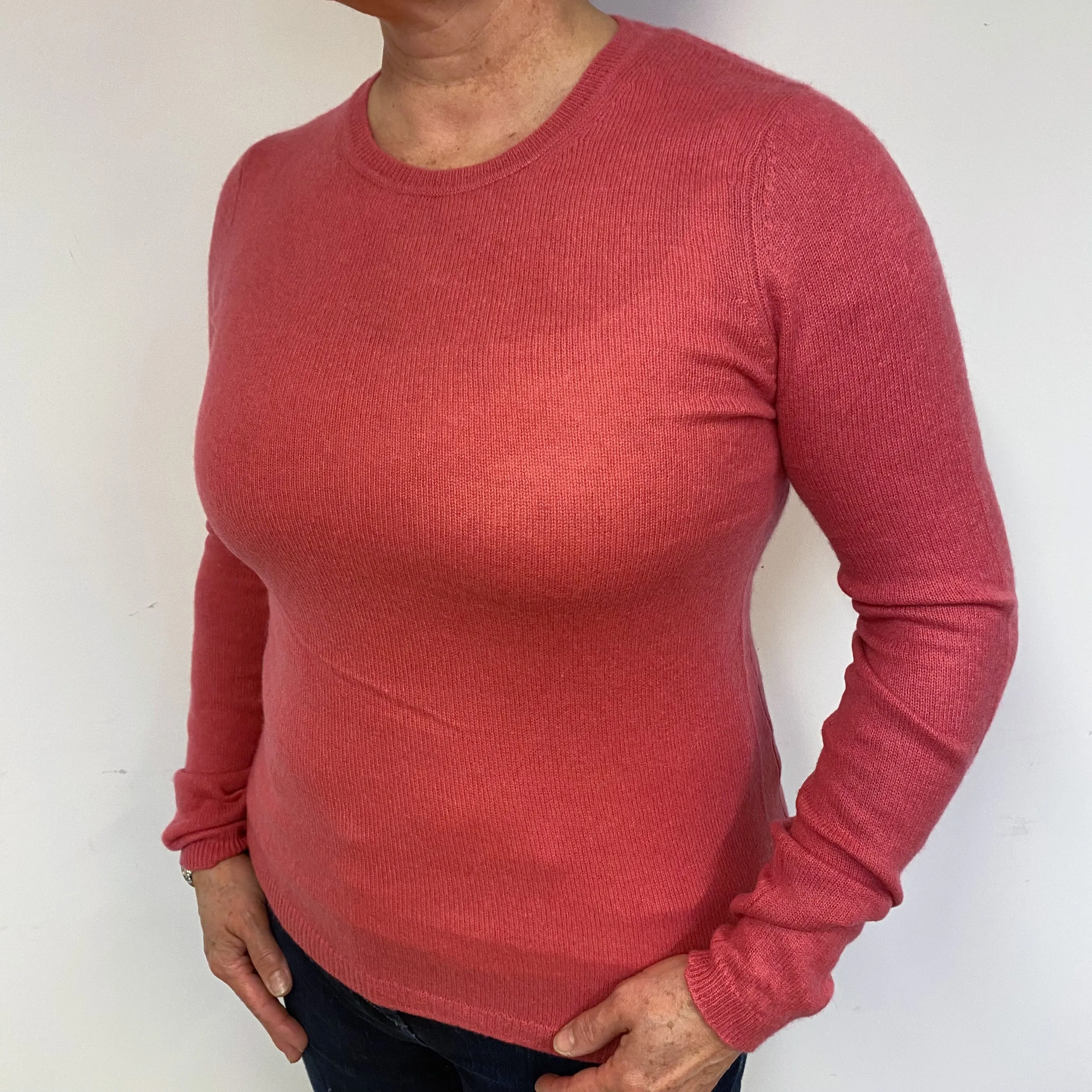 Lightweight Strawberry PinkCashmere Crew Neck Jumper Large