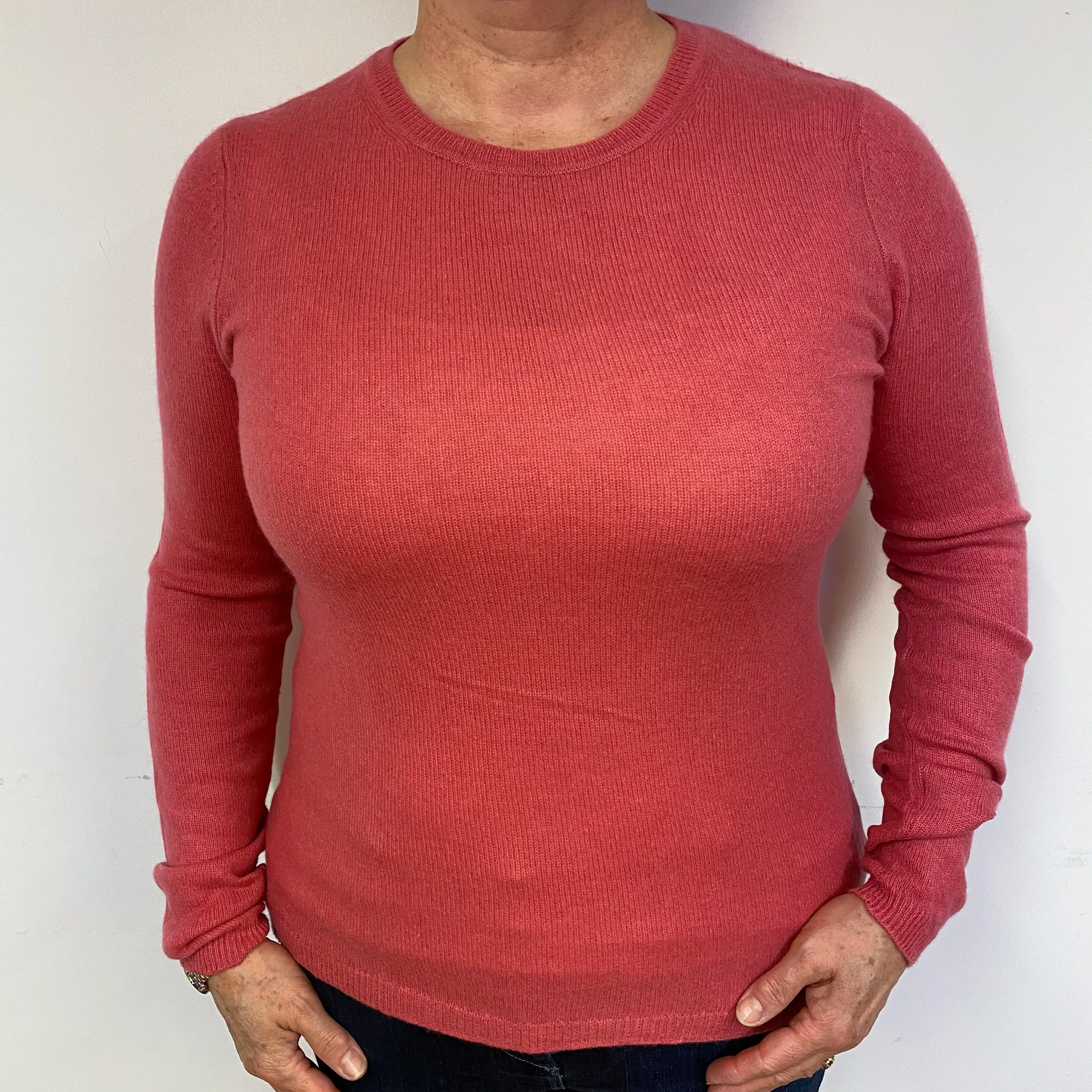 Lightweight Strawberry PinkCashmere Crew Neck Jumper Large
