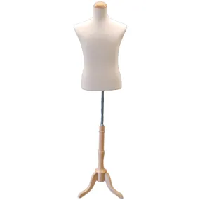 Male Display Dress Form on Natural Wood Tripod Base