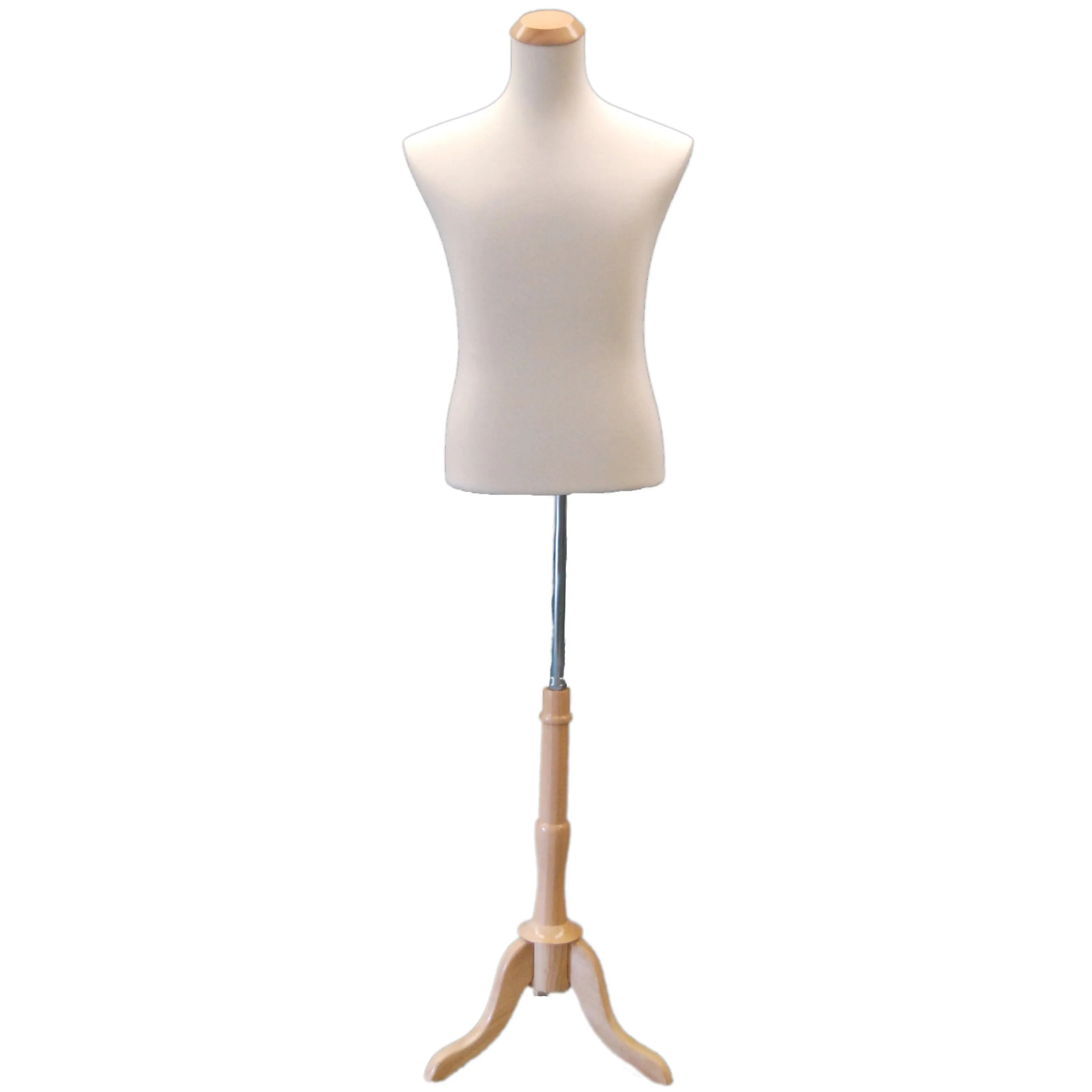 Male Display Dress Form on Natural Wood Tripod Base