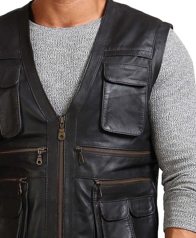 Men's Biker Black Leather Vest