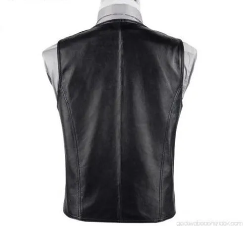 Men's Black Genuine Sheep Leather Waistcoat Vest
