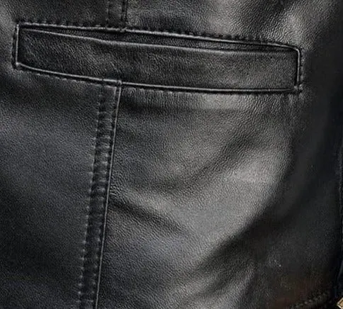 Men's Black Genuine Sheep Leather Waistcoat Vest