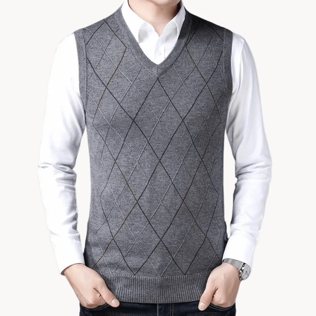 Men's Knitted Vest with Geometric Design