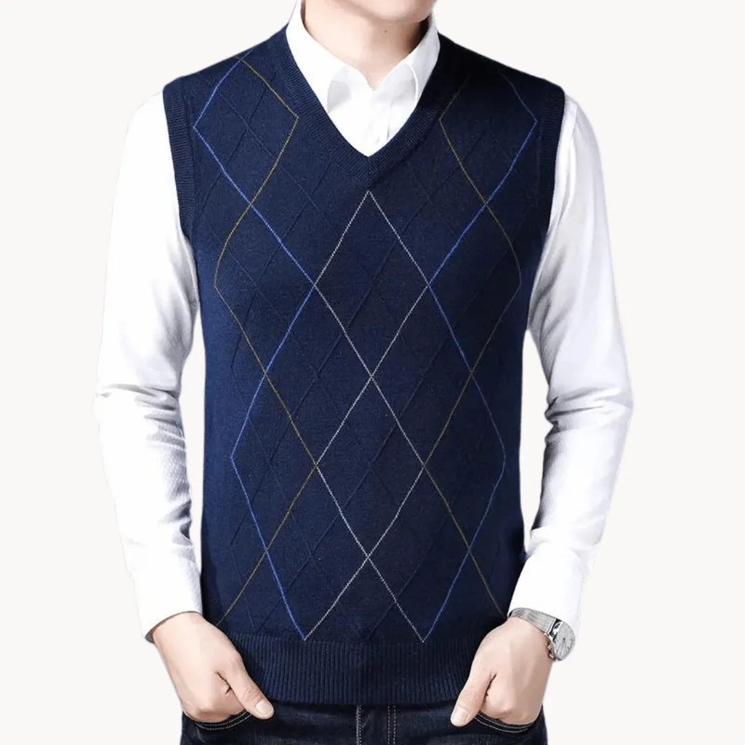 Men's Knitted Vest with Geometric Design