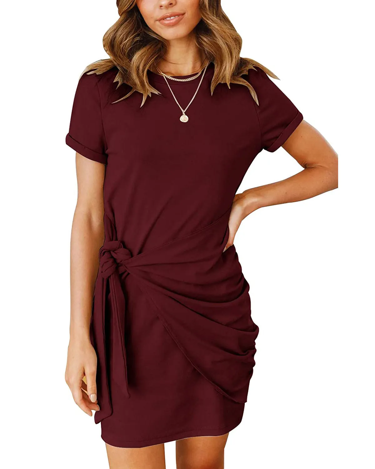 MEROKEETY Short Sleeve Ruched Bodycon T-Shirt Dress