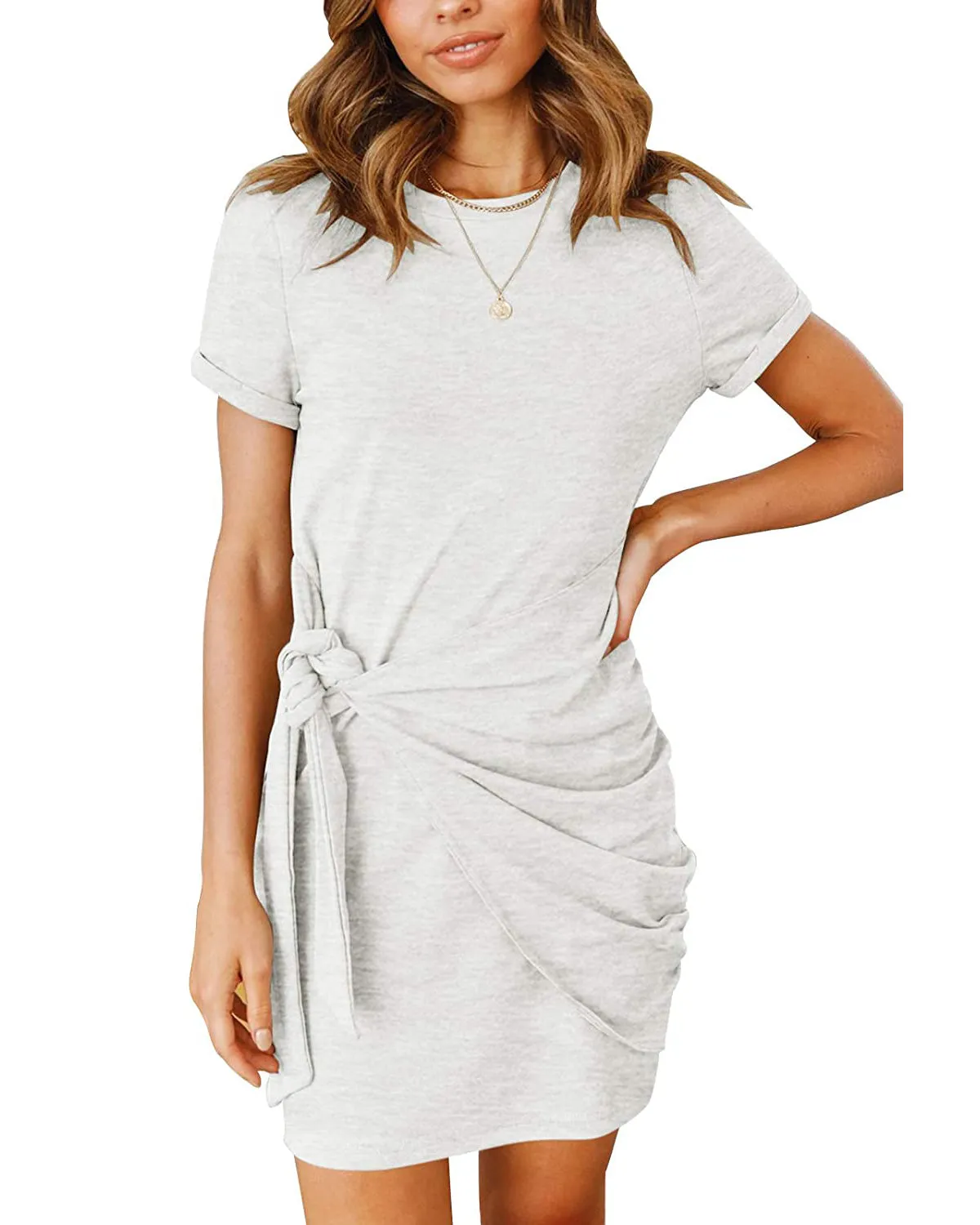 MEROKEETY Short Sleeve Ruched Bodycon T-Shirt Dress