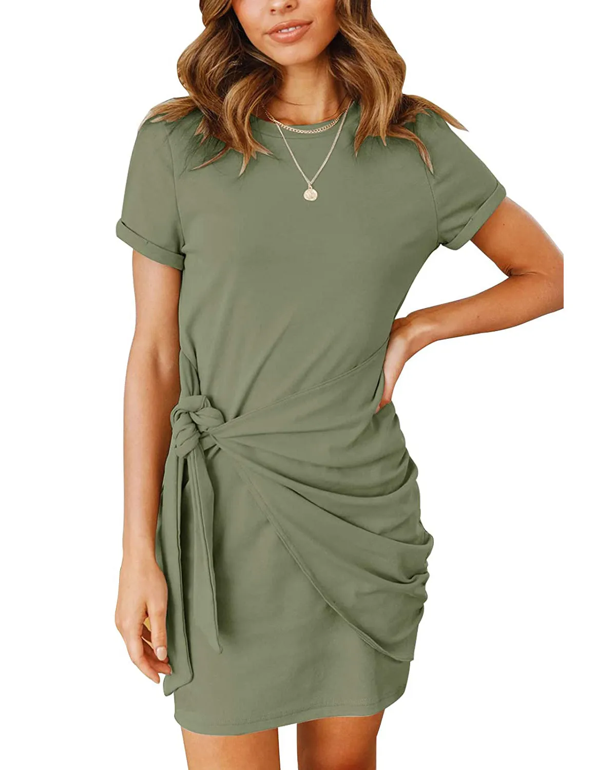 MEROKEETY Short Sleeve Ruched Bodycon T-Shirt Dress