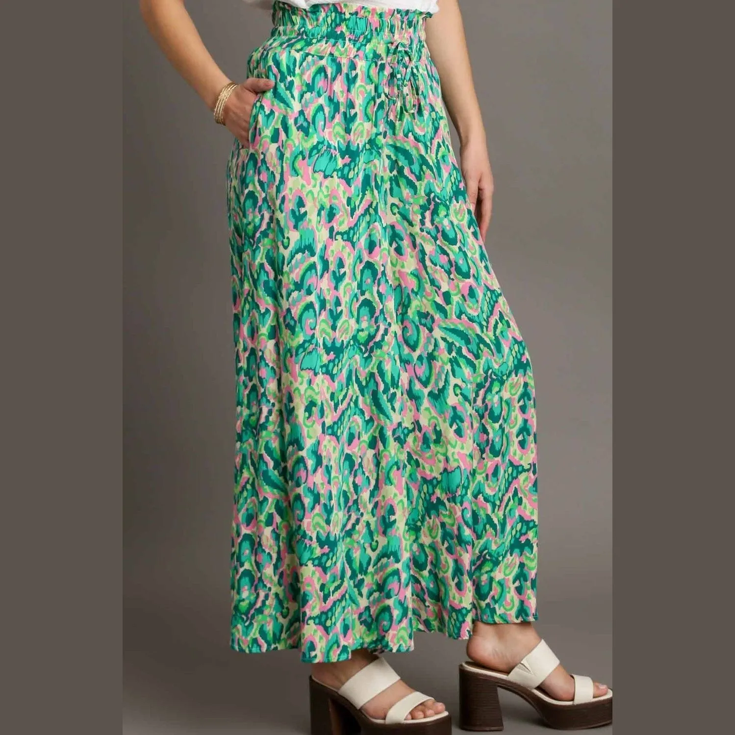 Mixed Print High Waist Wide Leg Pants