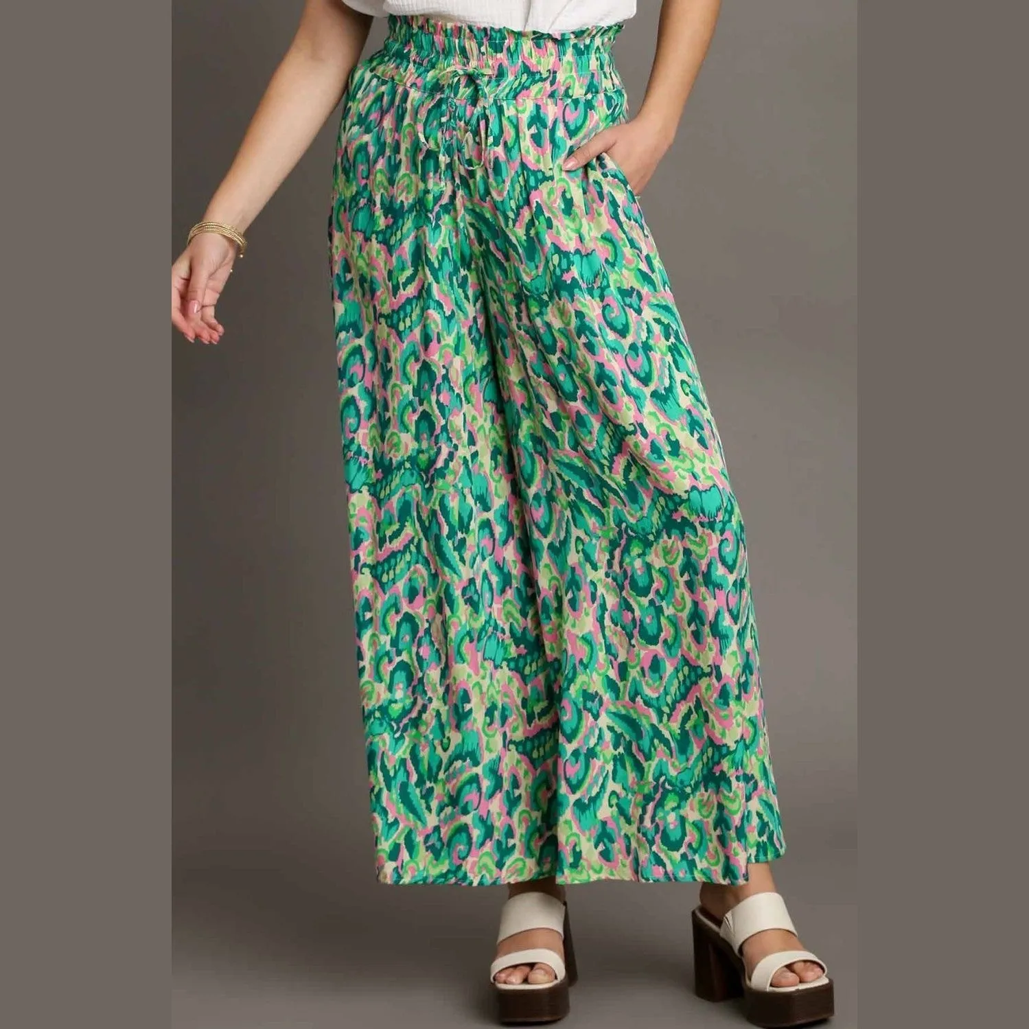 Mixed Print High Waist Wide Leg Pants