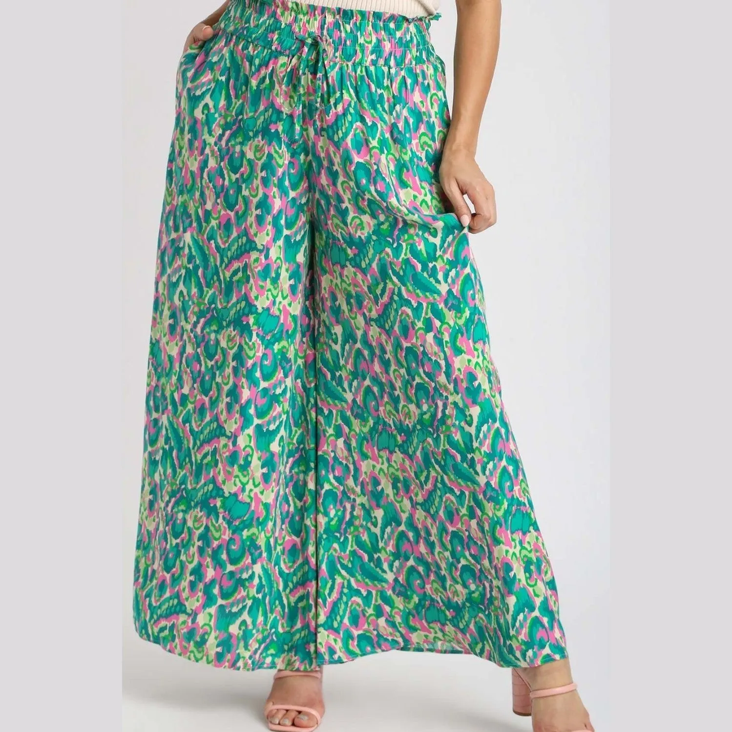 Mixed Print High Waist Wide Leg Pants