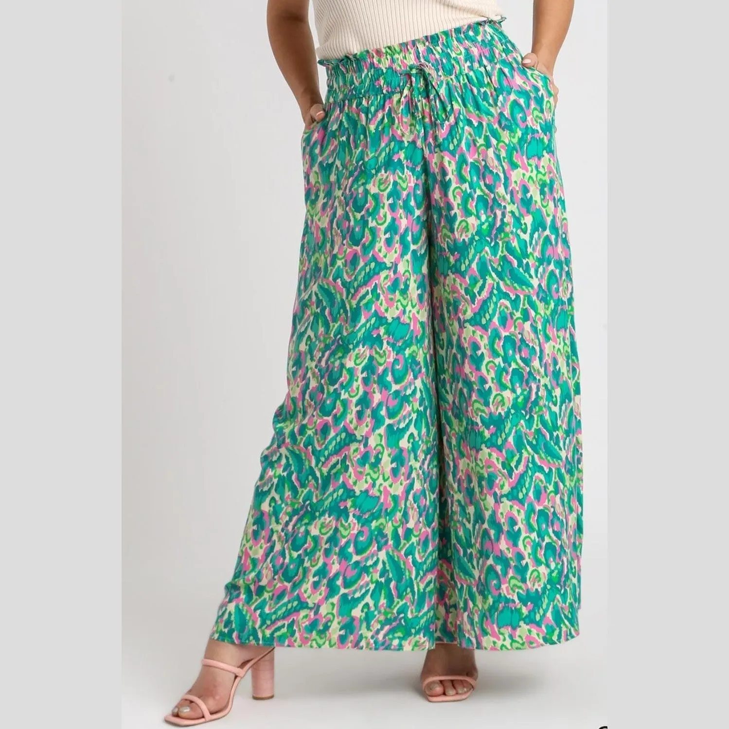 Mixed Print High Waist Wide Leg Pants